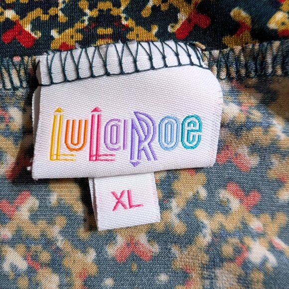 LuLaRoe Azure Womens XL Stretch A-Line Skirt - Forest Green, Red, Tan Medallions - Picture 2 of 5